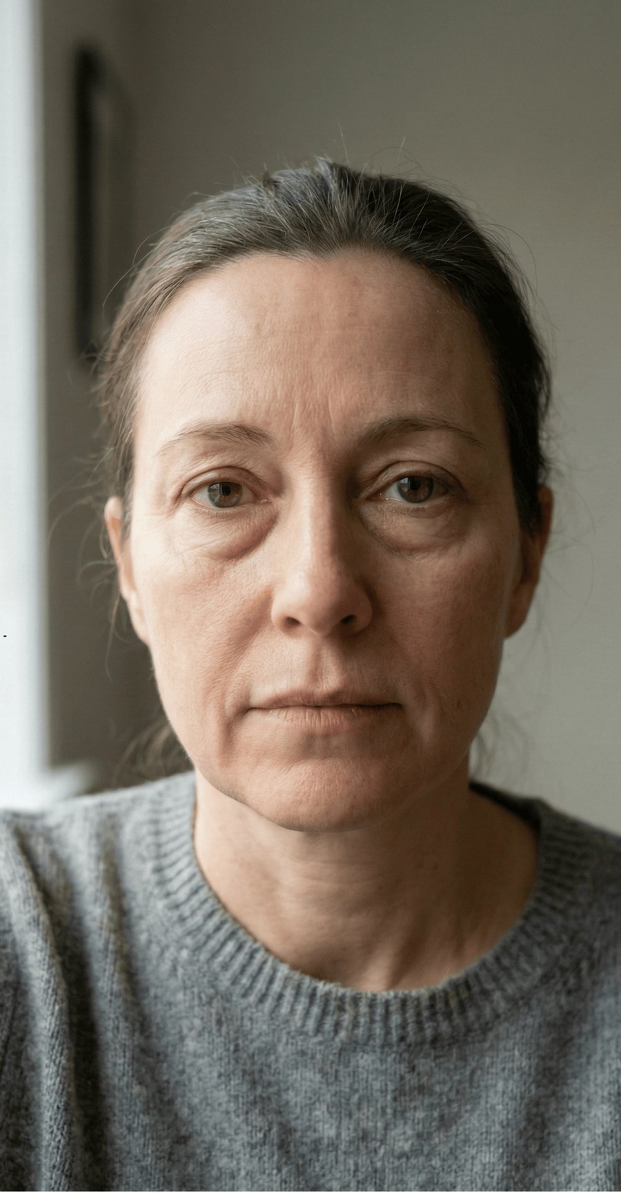 Before: Before and after AI preview of under-eye bag reduction made in Pody, showing fewer bags and lighter dark circles